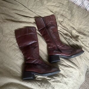 Vintage Aj Valenci Square Toe Leather Knee High Boots